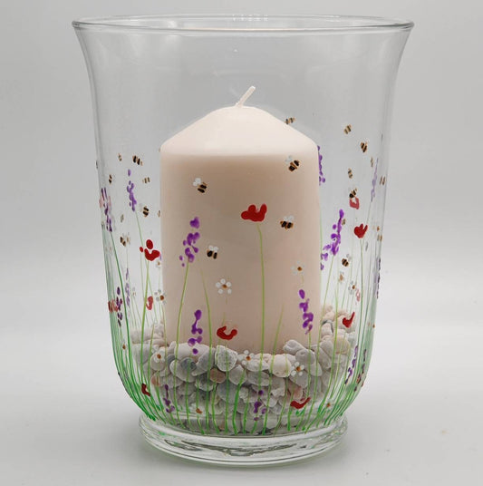 Hand-painted 'Summer meadow' Glass Vase/ Candle Holder