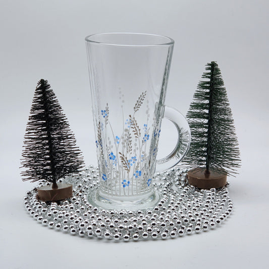 Hand-painted 'Frosted Meadow' latte Glass