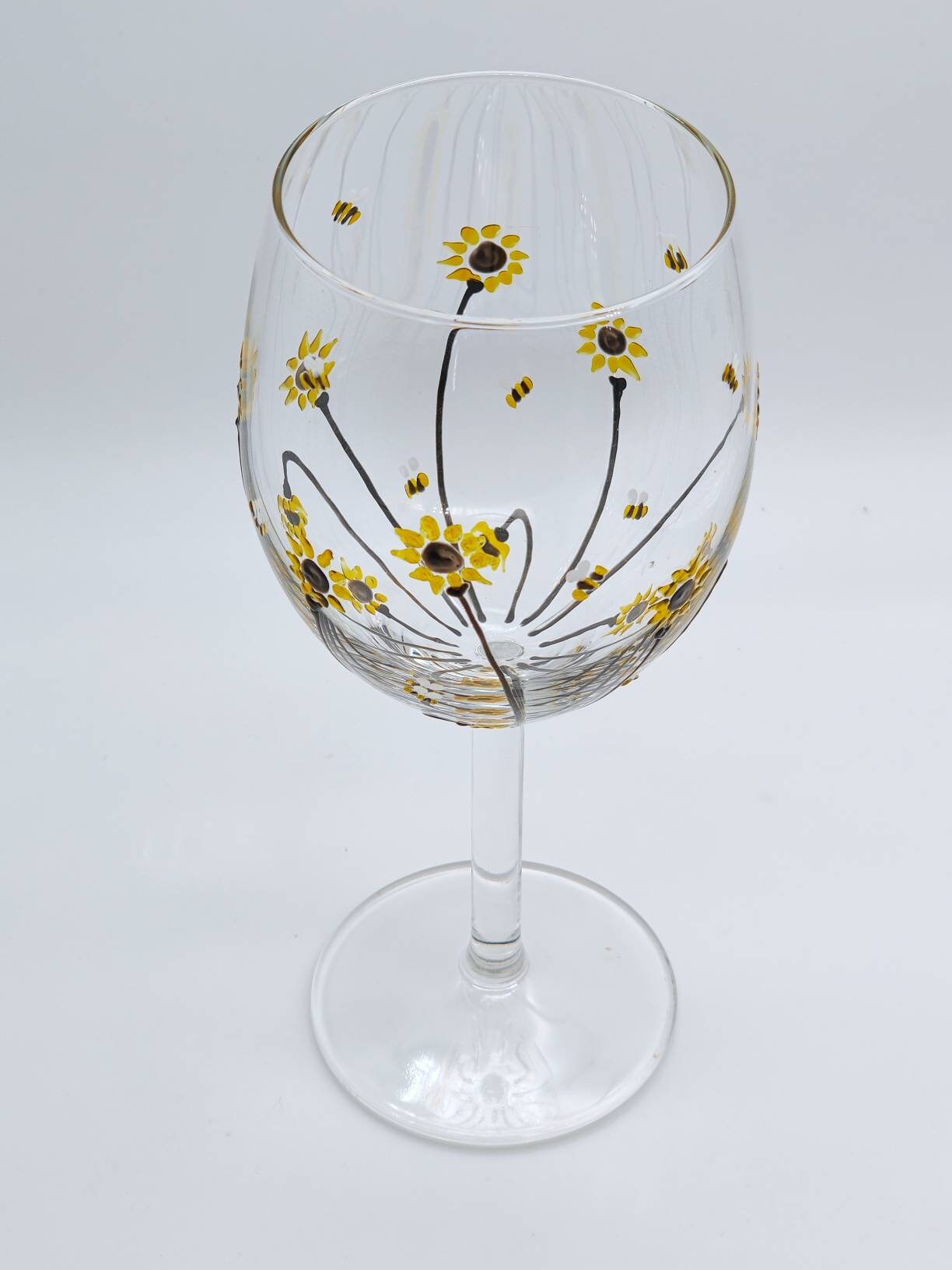 Hand-painted 'Bee & Sunflower' design Small Wine Glass