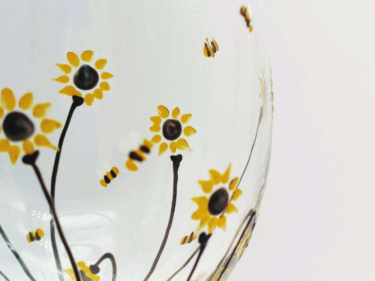 Hand-painted 'Bee & Sunflower' design Small Wine Glass