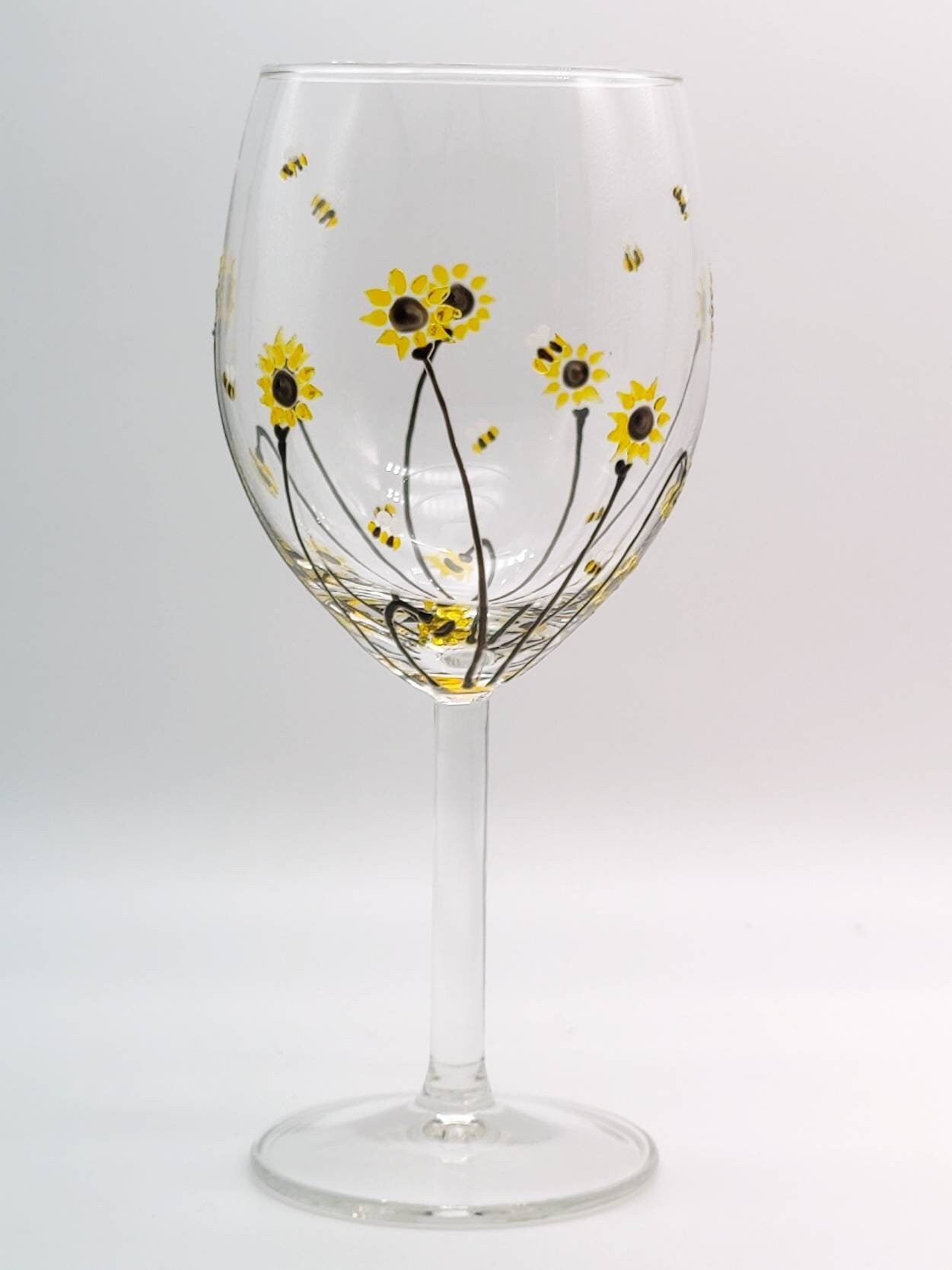 Hand-painted 'Bee & Sunflower' design Small Wine Glass