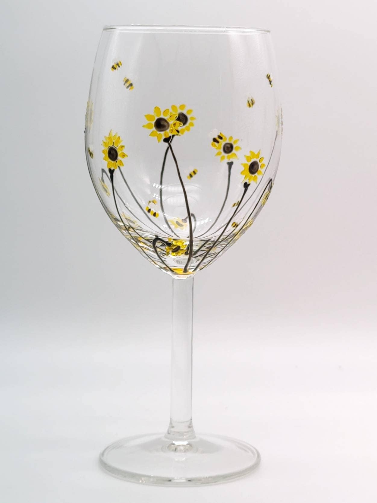 Hand-painted 'Bee & Sunflower' design Small Wine Glass