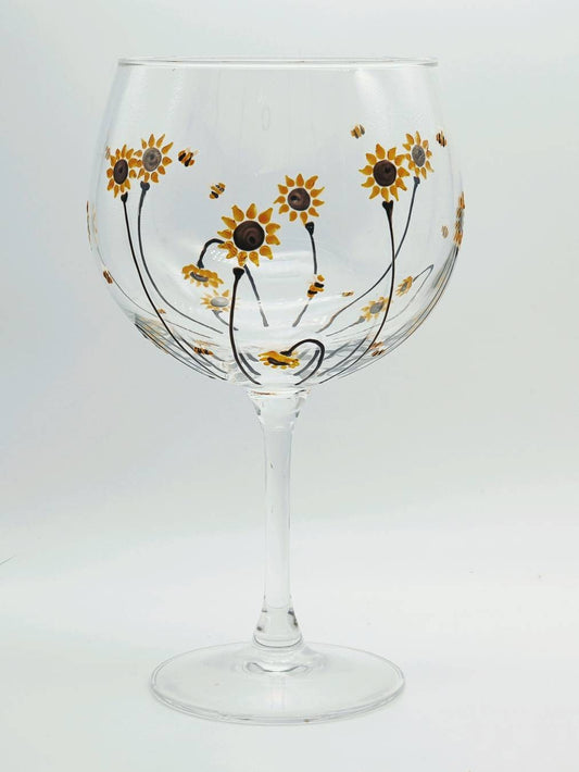 Hand-painted 'Bee & Sunflower' design Large Gin Glass