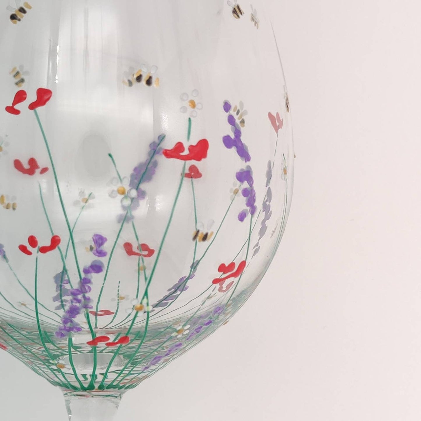 Hand-painted 'summer meadow ' design large wine glass