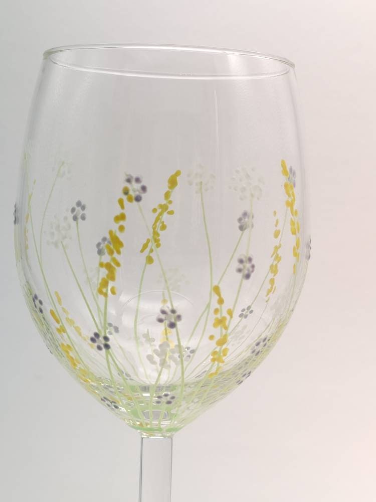 Hand-painted 'Spring meadow'' design Small Wine Glass