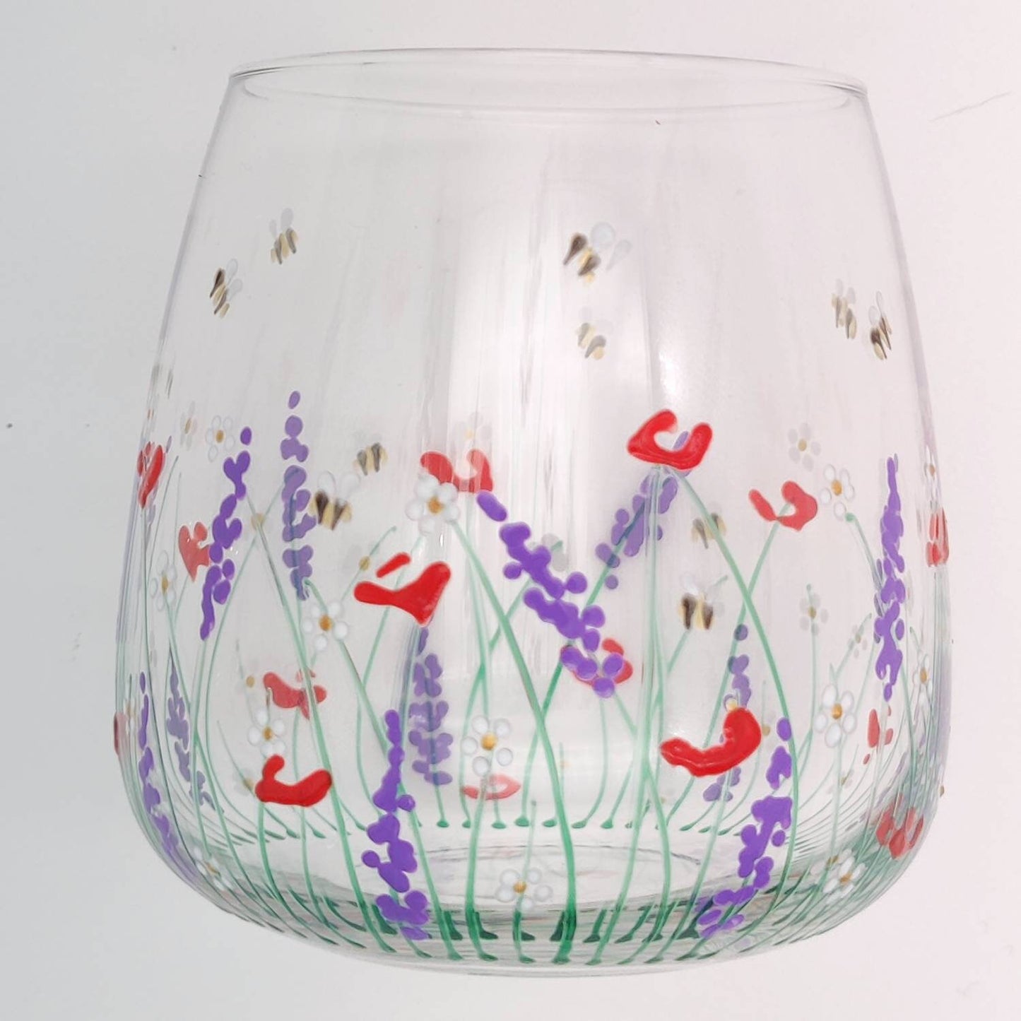 Hand-painted 'Summer meadow ' Stemless Wine Glass