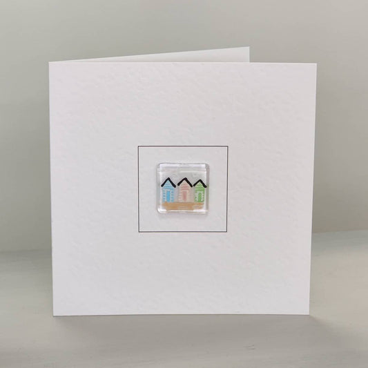 Fused glass card, beach hut card, seaside card, beach card, birthday card, funny card, Fused glass beach hut card