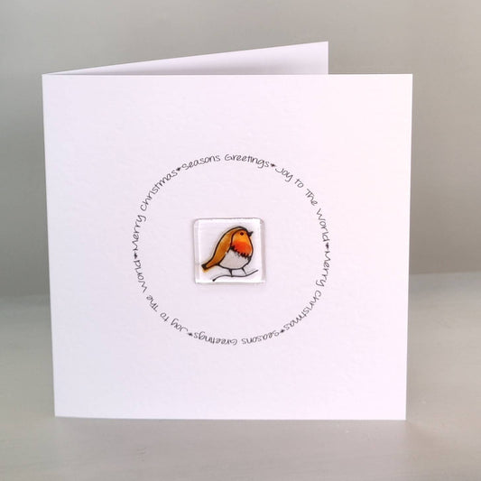 Fused glass Christmas card, Christmas Robin, Robin card, Christmas card, unique Xmas card.