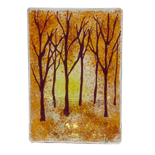 Fused glass tealight  holder, autumn forest, candle shade, autumn tea light holder