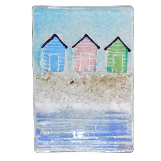 Fused glass tealight  holder, beach hut, seaside, candle shade, beach tea light holder