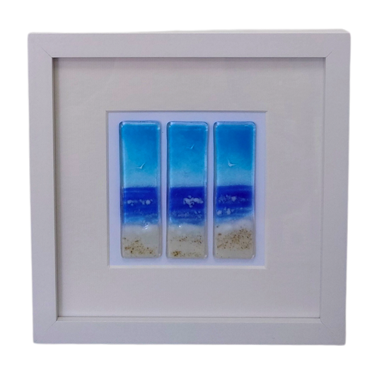 Fused glass medium framed picture,  fused glass art, beach and sea art, fused glass )